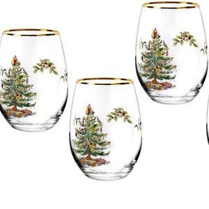 Spode Christmas Tree Glass Stemless 19 oz Wine Glasses Set of 3 NWT